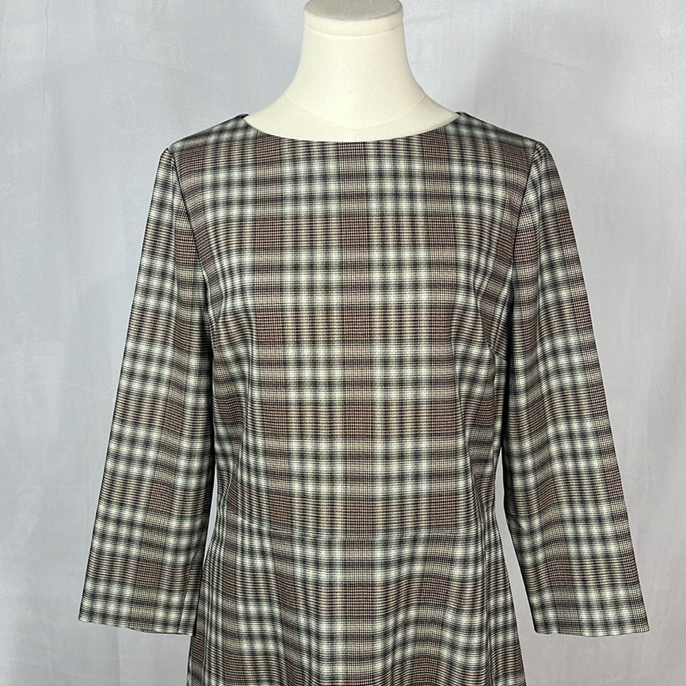 Theory Kamillina Multi Optical Plaid Wool Blend Dress. - Picture 6 of 12